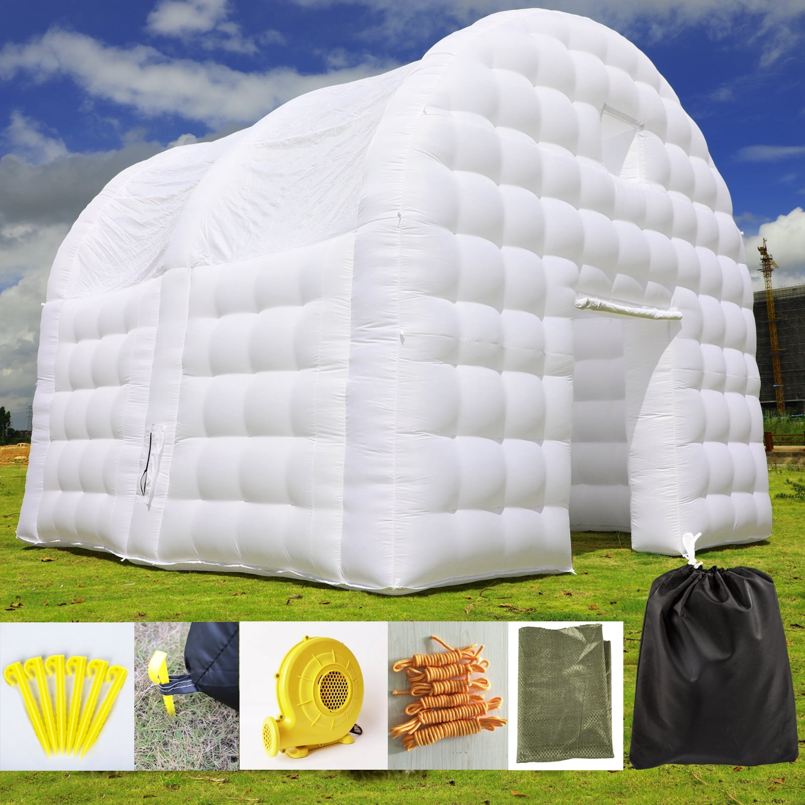 Large White Inflatable Tent(15x15x14FT) Includes 950W Blower Square Gazebo Event Room Large Inflatable Party Tent for Backyard,Outdoor EventsParties, Shows, Events, and Commercial Use