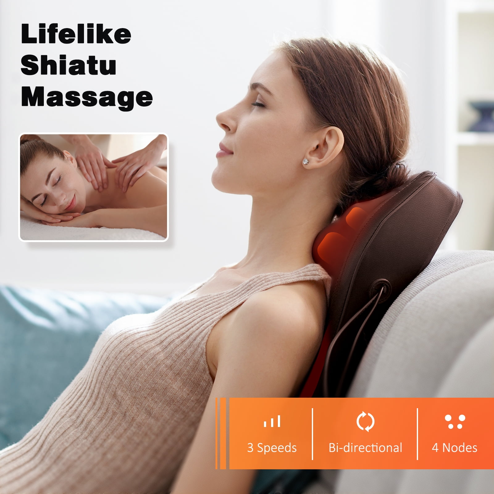 COSYSKY Neck & Back Massager with Heat — Shiatsu Deep-Kneading Massage Pillow, Black — Gift for Women & Men