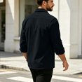 thumbnail image 4 of Loose Fit Button Up Shirt Jacket For Men, Solid Lapel Long Sleeve Casual Top, Fall Daily Layering Pocket Shacket, 4 of 7