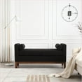 thumbnail image 3 of 53.5"W Upholstered Bench with Bolster Pillows & Wood Legs | Bedroom, Living Room, Entryway | Black | Boucle, 3 of 6