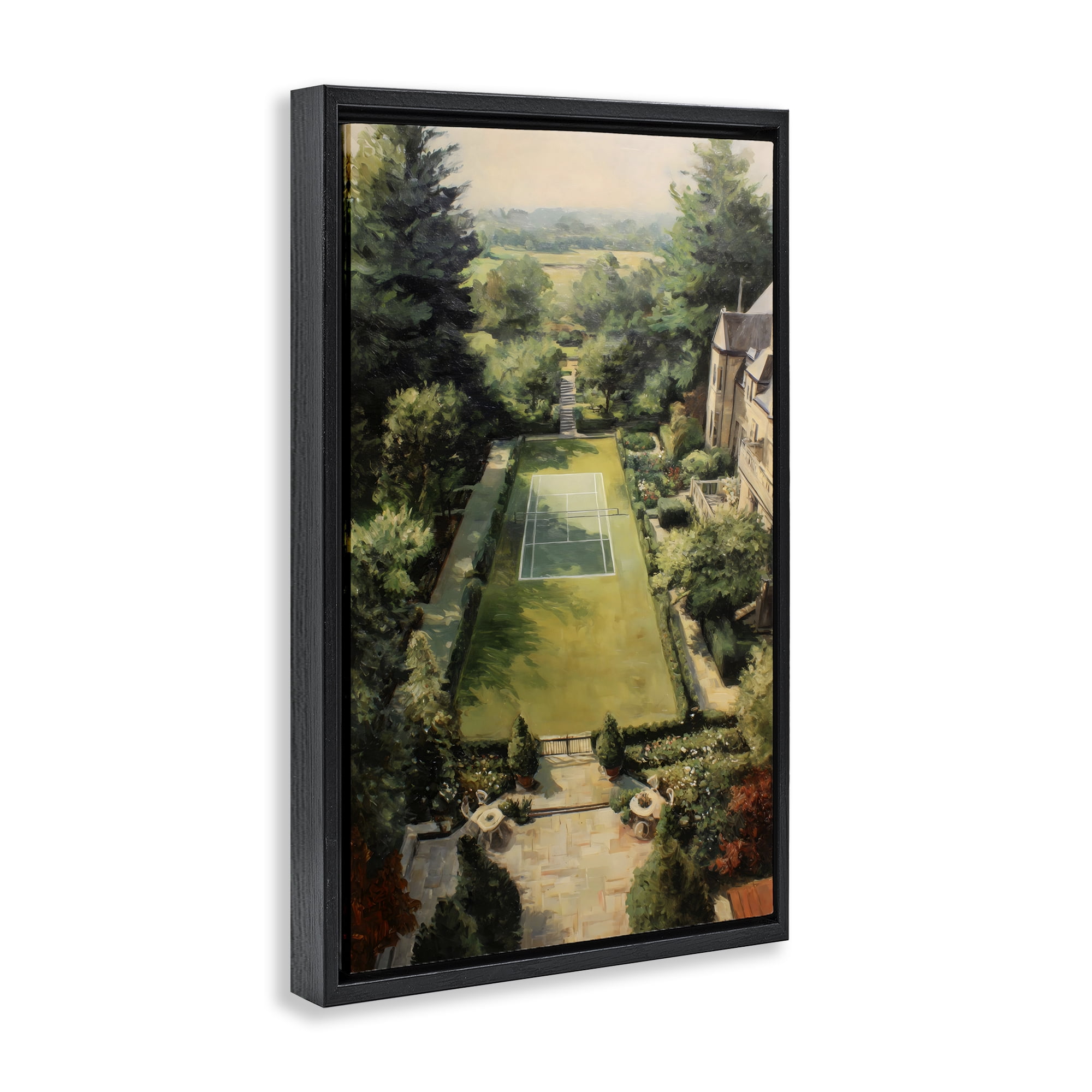 Stupell Industries Vintage Tennis At The Manor Black Framed Floater Canvas Wall Art, design by Petal Prints Design