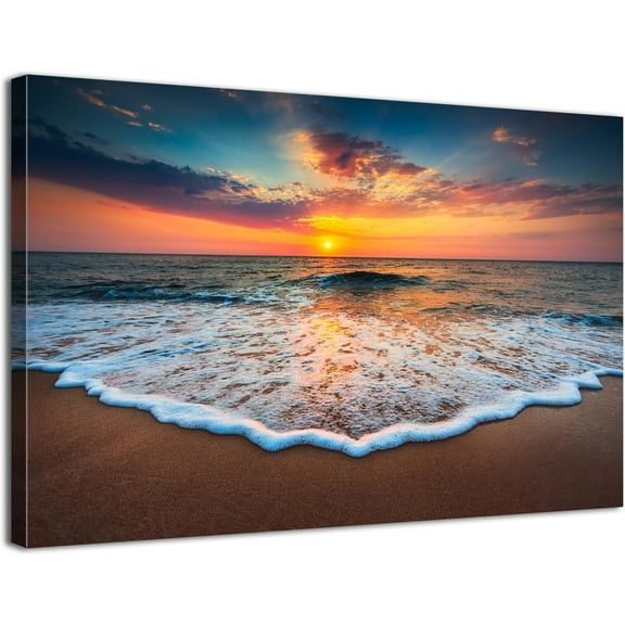 Aaheei Ocean Beach Wall Art Decor Sunset Ocean Landscape Pictures Wall Decor Hawaii Coastal Beach Skyline Canvas Prints Painting Nature Seascape Artwork for Bathroom Office Home Decoration