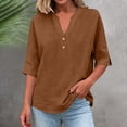 thumbnail image 2 of Xijirk Women's Notched V‑Neck Half Button Blouse, 3/4 Sleeve Loose Fit Casual Everyday Shirt,2XL, 2 of 4