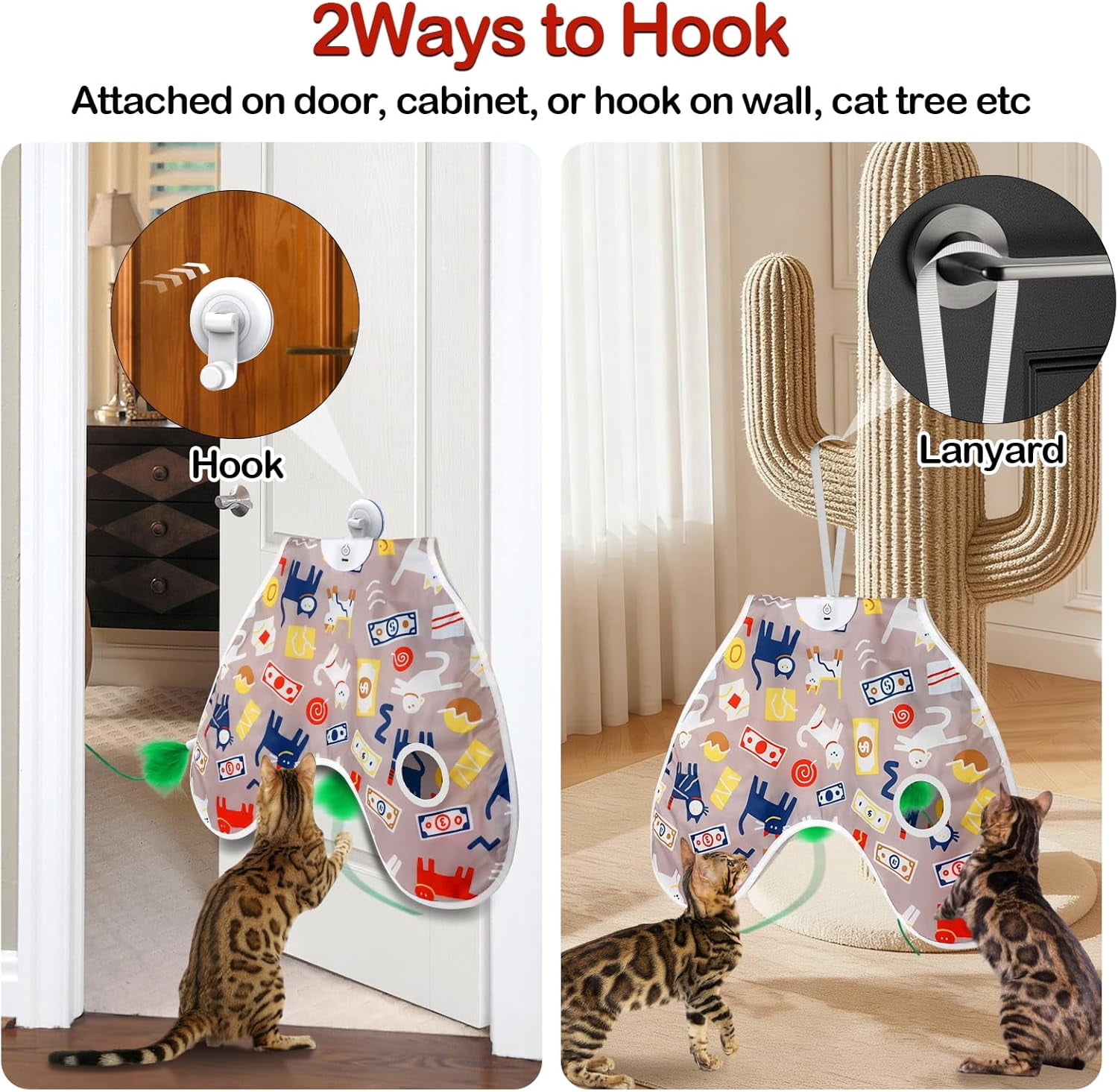 URRU Interactive Cat Toys for Indoor Cats,Moving Concealed Feathers,Real Mouse Squeaky,Touch Activated Cat Exercise Toys USB Rechargeable Self Play Toy for Cats and Kittens