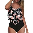 thumbnail image 4 of AOOCHASLIY Clothes 2022 Casual Women High Waisted Swimsuit Two Piece Ruffled Flounce Top With Ruched Bottom, 4 of 5