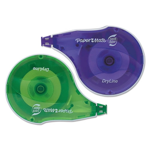 Paper Mate Liquid Paper 6137406 0.17 in. x 472 in. DryLine Non-Refillable Correction Tape - Green/Purple Applicators (10/Pack)