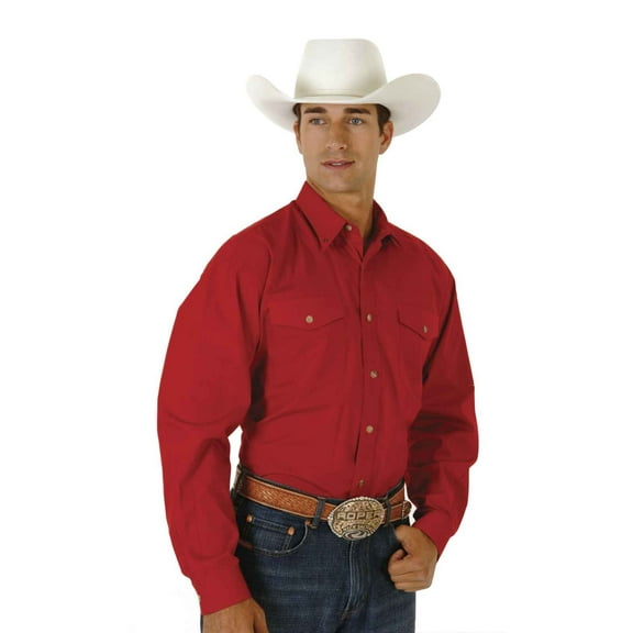 Roper Men's Solid Poplin Long Sleeve Western Shirt Big And Tall Red XXX-Large Tall