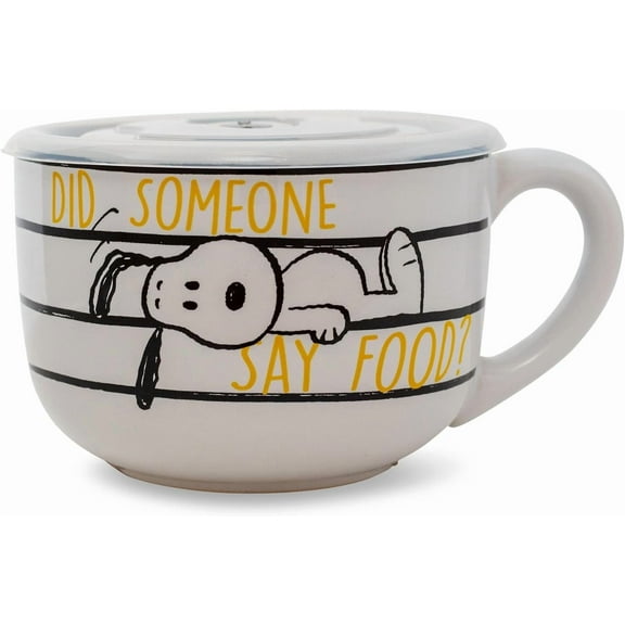 Silver Buffalo Peanuts Snoopy and Woodstock Ceramic Soup Mug with Vented Plastic Lid, 24 Ounces, 1 Count (Pack of 1)
