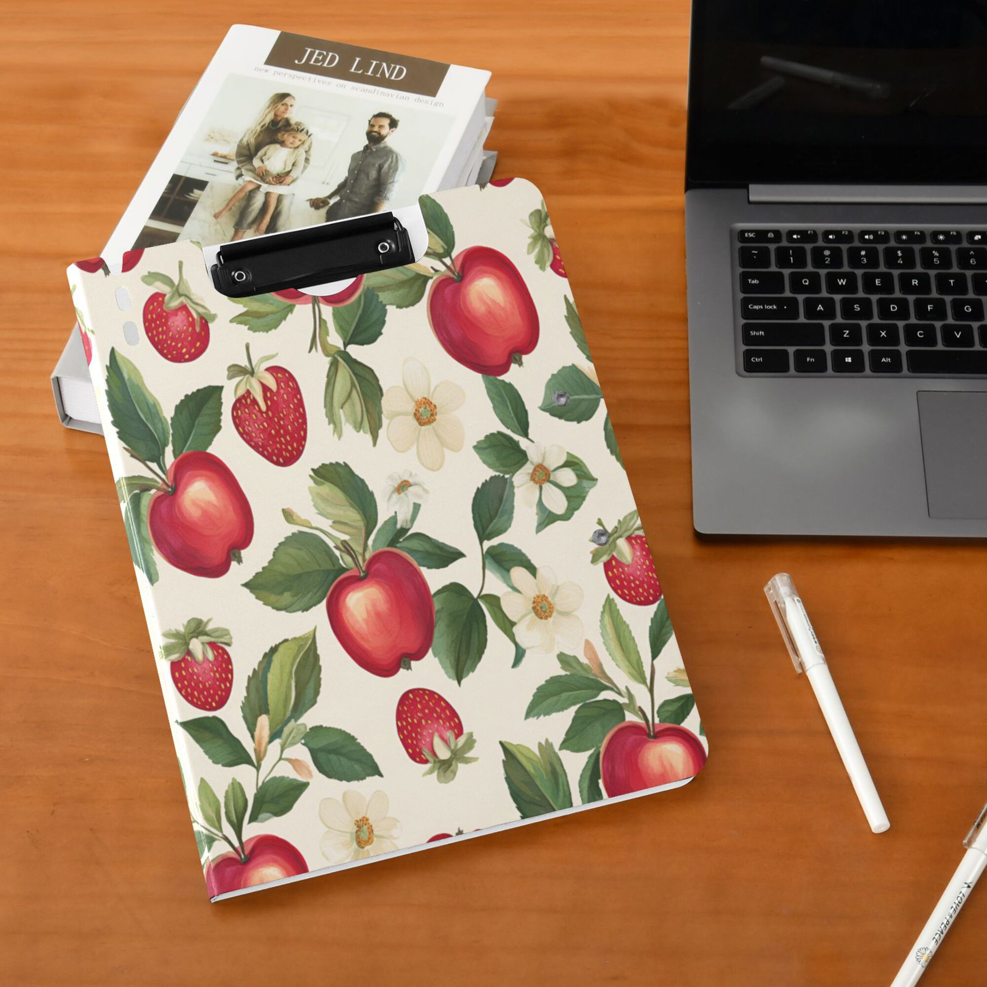 FORMRS A4 Clipboard Folder with Pen Holder Horizontal Foldable School Office Binder, Apple Leaves Pattern