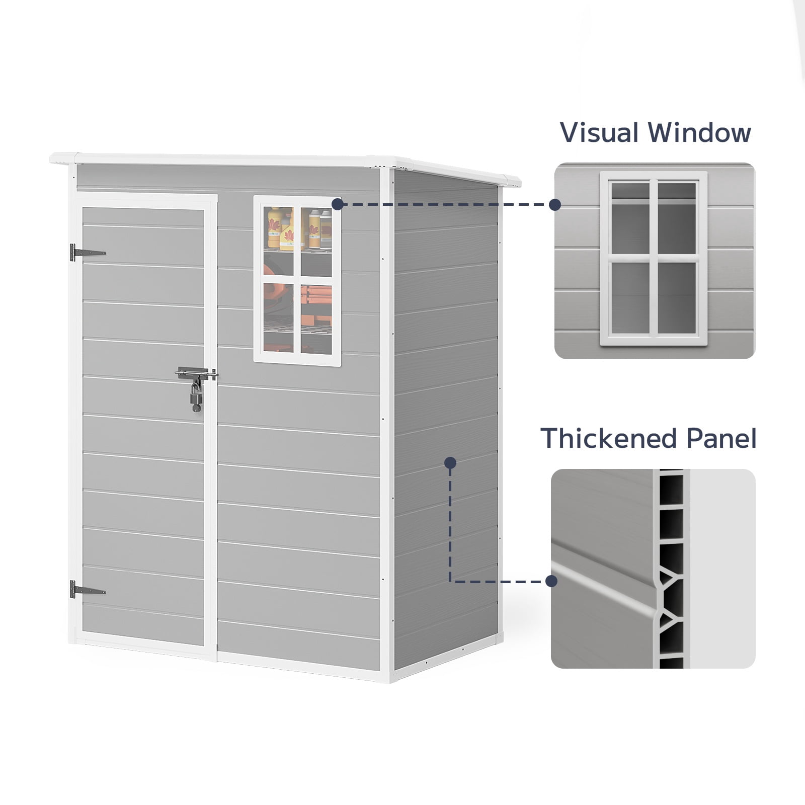 Resin Shed with Floor, Asofer 5x3 FT Outdoor Storage Shed, Plastic Garden Shed, All-Weather Colorfast, Gray