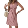 thumbnail image 3 of Women'S V-Neck Twist Sleeveless Design Chest Pleated Waist Dress Pink L, 3 of 9