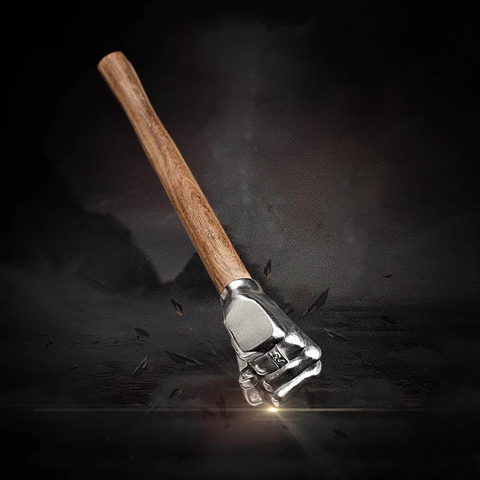 Sledge Hammer Fist Shape Stainless Steel Solid Hammer With Wooden Handle Heavy Duty Funny Hammer For Collection Camping Car Emergency Outdoor Use(Silver)
