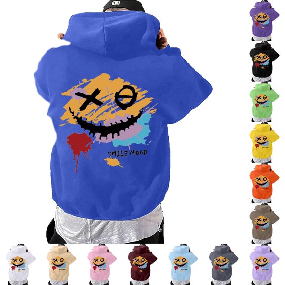XIAOCHA Men's Pullover Hoodie Graffiti Print Sweatshirts Daily Hooded Sweatshirt, Blue, Sizes L