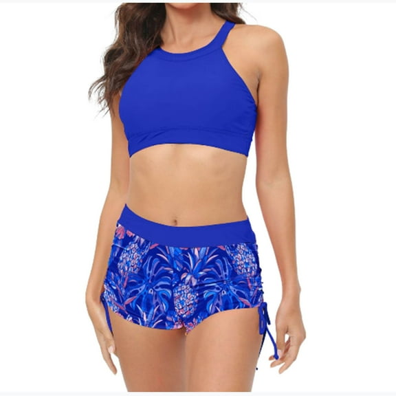 Womens Swimsuits Pimelu Bathing Suit for Women Bikini Set Two Piece Bathing Suits for Women Summer Beach Pool Party Swimwear Fashion Floral Print Ladies Girls High Waist Swimsuit