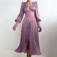 thumbnail image 2 of 2024 Nouvelle Robe en Satin Printemps Design Féminin Manches Lanterne Crantée Slim Tempérament Robe Longue Slim, 2 of 5
