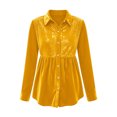 thumbnail image 3 of Party Tops for Women Sequins Velvet Patchwork Button Down Collar Dressy Blouses Long Sleeve Elegant Shirts (XL, Yellow), 3 of 6