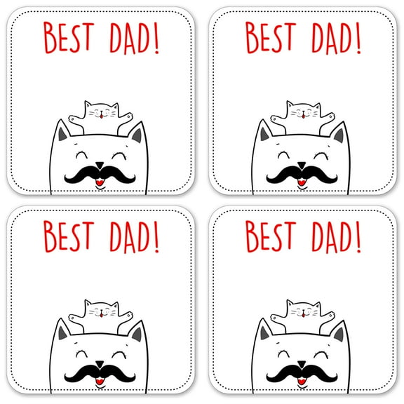 Vinyl Drink Coasters - Set of 4 - Best Dad - Cat & Kitten