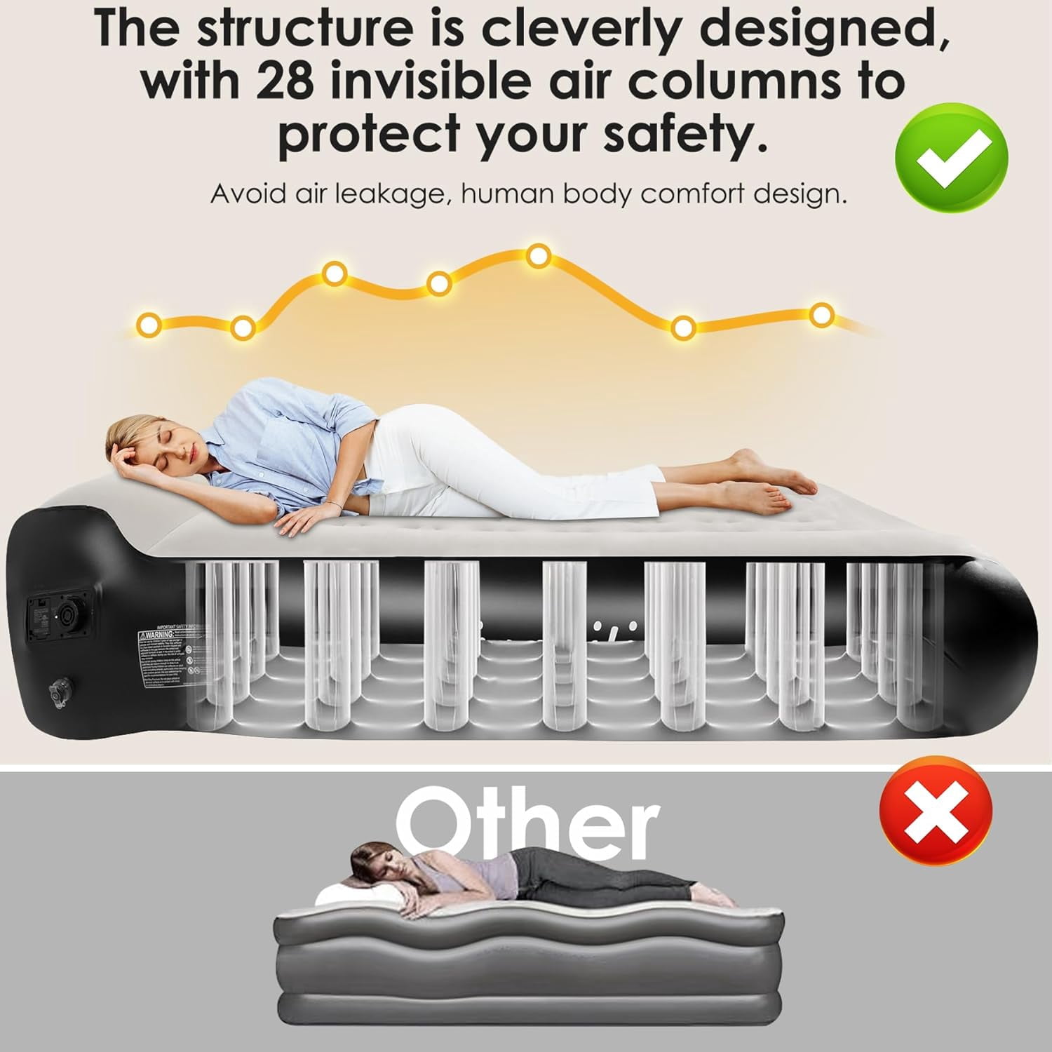 16" Air Mattress Queen with Built in Pump,Portable Full Blow up Mattress with Carry Bag, Comfort Flocked Airbed Inflatable Mattress for Guests,Camping