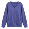 thumbnail image 4 of Vivianyo HD Women's Spring Fall Winter Deep V-Neck Pullover Sweatshirt, Womens Loose Casual Long Sleeve Stretch Hem Sweat Tops, Women's Purple, Sizes S-2XL, 4 of 5