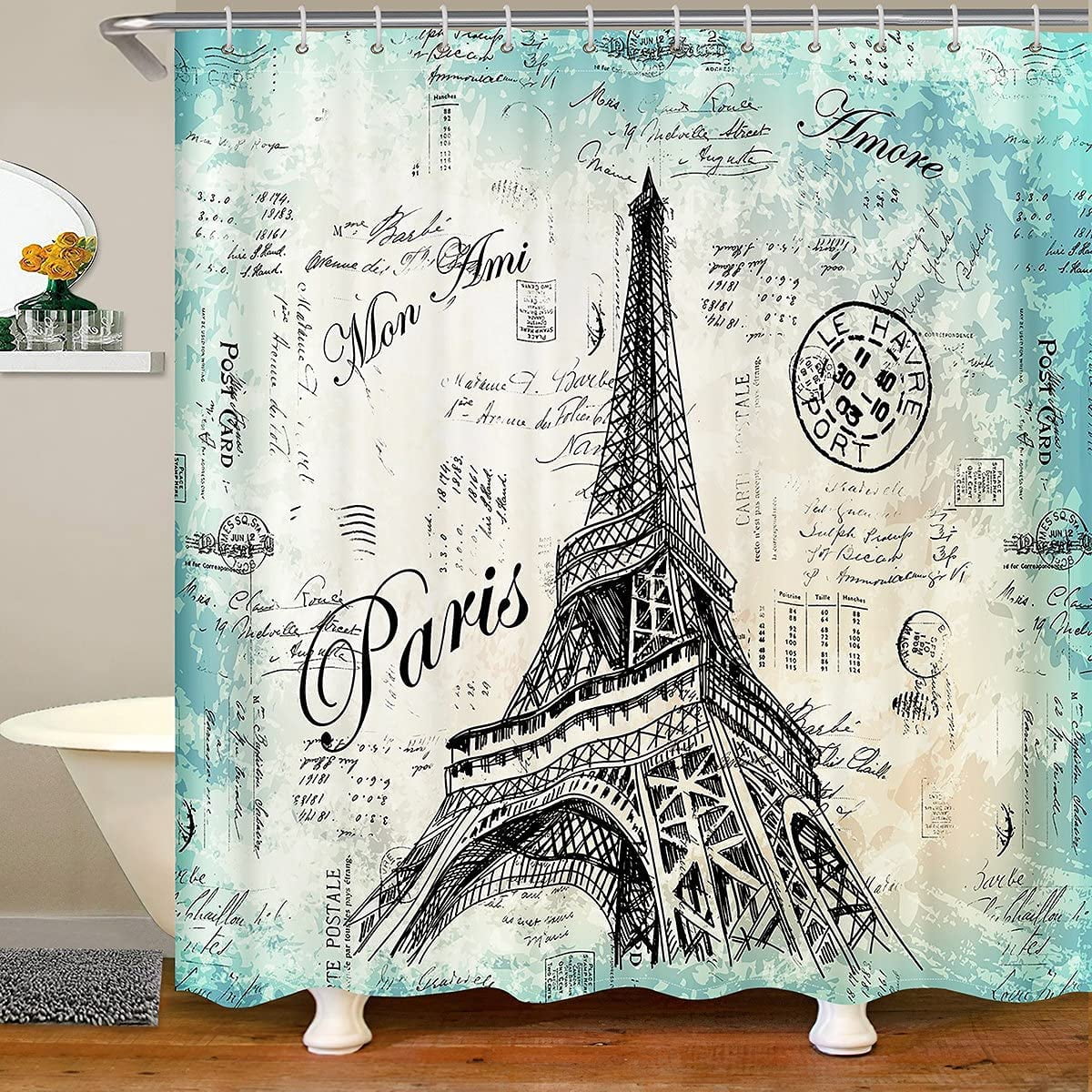 aoselan Eiffel Tower Bath Curtain Chic Retro Paris Theme Shower Curtain