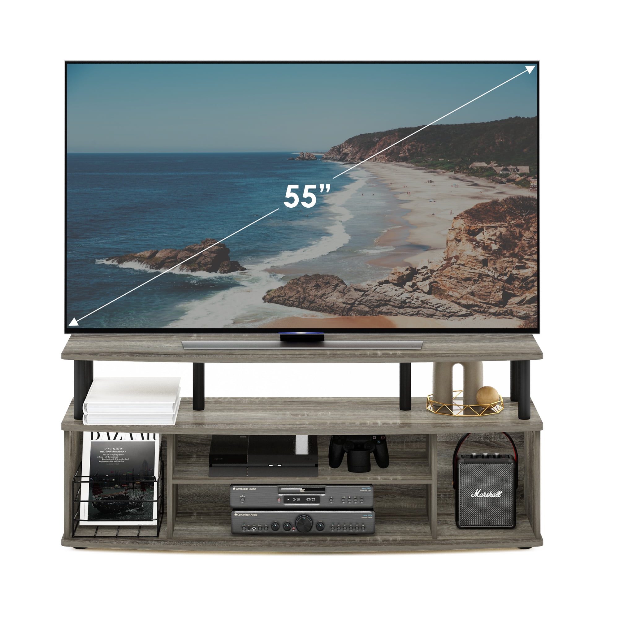 Furinno JAYA Large Entertainment Center Hold up to 55-IN TV, French Oak/Black