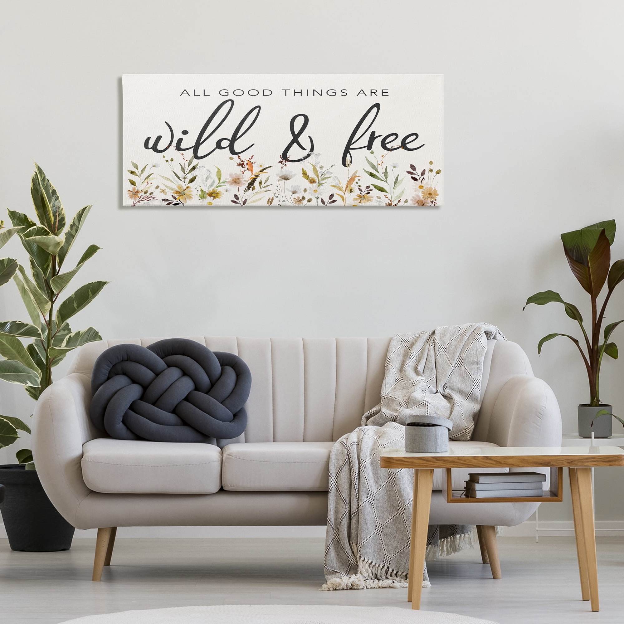 Stupell Industries Wild & Free Sentiment Botanical & Floral Painting Gallery Wrapped Canvas Art Print Wall Art, 48 x 20