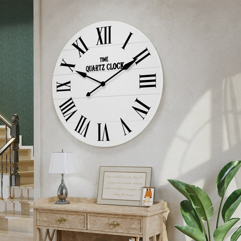 HLR 35.5 Inch Farmhouse Shiplap Wall Clock, White photo 7