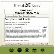 Herbal Roots Organic Mushroom Extract Supplement, 8 Species, 60 Vegan Capsules
