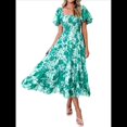 thumbnail image 1 of Vestido Midi Informal de Verano para Mujer, de Corta, Abullonado, con Cuello Cuadrado y Volantes Escalonados Flores XL, 1 of 7