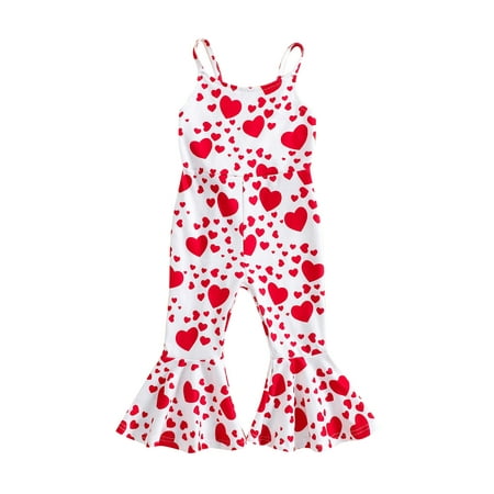 

Bagilaanoe Toddler Baby Girl Valentine s Day Jumpsuit Spaghetti Straps Backless Heart/Lips Print Romper Overalls 12M 18M 24M 3T 4T 5T Kids Long Flare Pants