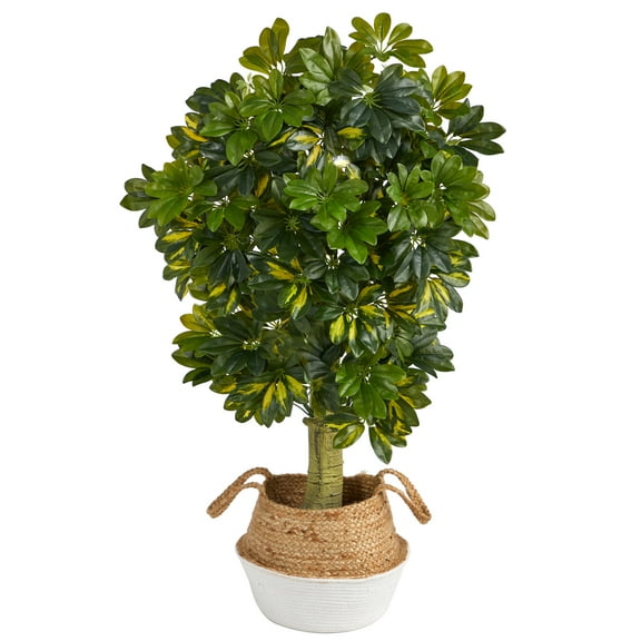 Nearly Natural 4' Schefflera Artificial Tree in Woven Planter (Real Touch)