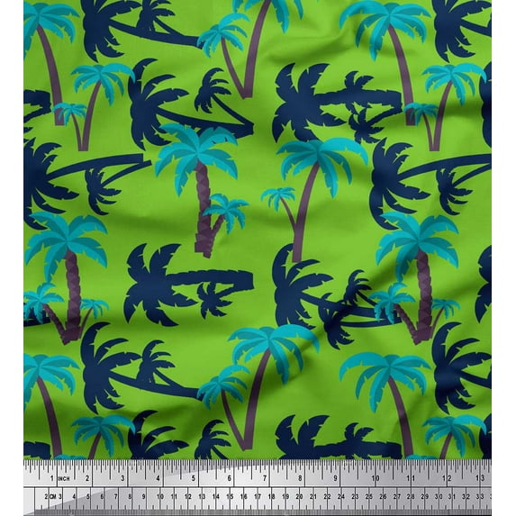Soimoi Green Rayon Fabric Palm Tree Print Fabric by the Yard 42 Inch Wide