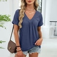 thumbnail image 6 of Spring Tops for Women 2026 Short Sleeve V Neck Womens T Shirts Casual Loose Fit Ruched Top Beach Vacation Clothes, 6 of 7