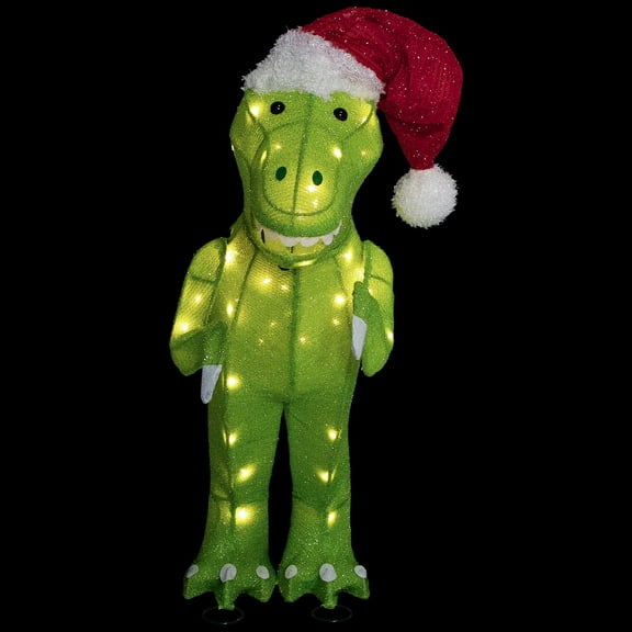 Northlight LED Lighted Tinsel Santa T-Rex Dinosaur Outdoor Christmas Decoration - 30" - Warm White