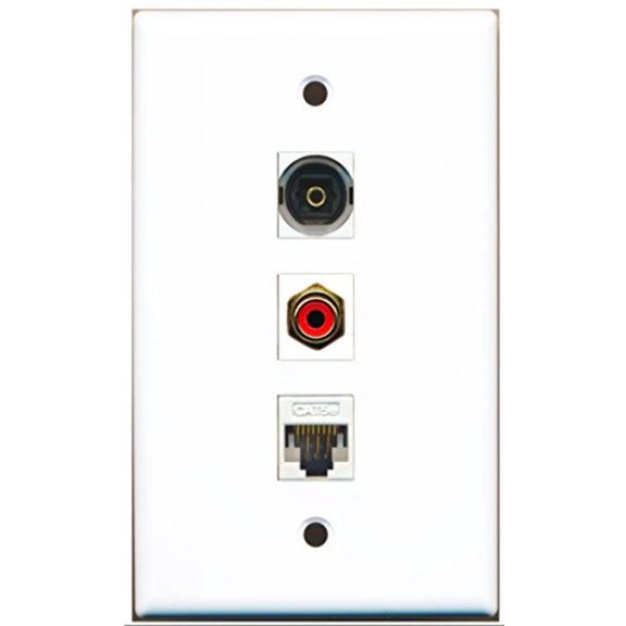 RiteAV - 1 Port RCA Red and 1 Port Toslink and 1 Port Cat5e Ethernet White Wall Plate