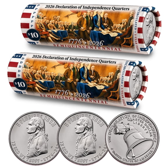Collectible 2026 P & D 2 Roll Set • Declaration of Independence Quarter • DOI LImited EditionCoin Rolls • America's 250th 1776-2026