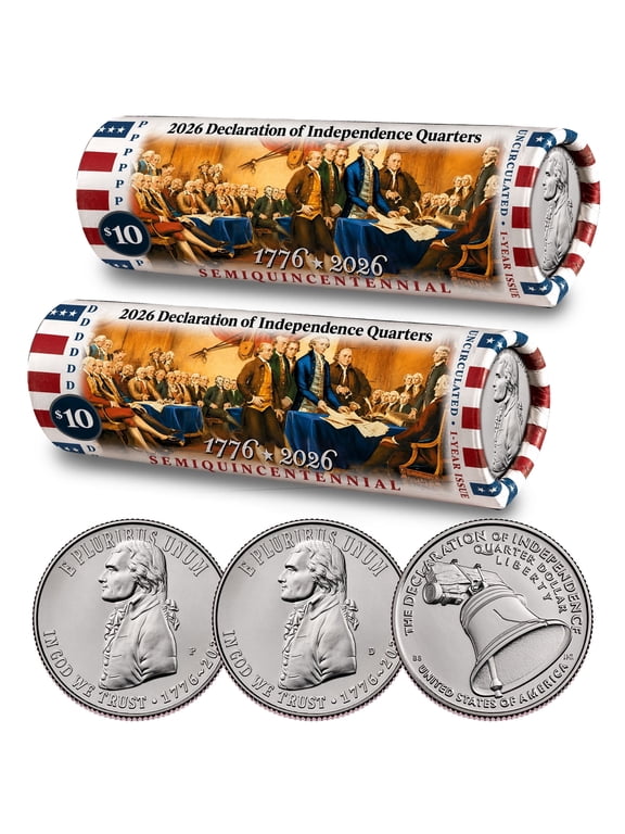 Collectible 2026 P & D 2 Roll Set • Declaration of Independence Quarter • DOI LImited EditionCoin Rolls • America's 250th 1776-2026
