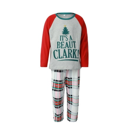 

LisenraIn Christmas Family Matching Pajamas Letter T-shirt Plaid Trousers