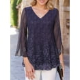 thumbnail image 4 of Weardear Womens Ruffle 3/4 Sleeve Tops V Neck Blouse Double Layers Mesh Blouses Loose Fit Flowy Tunic Tops, 4 of 5