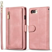 QLTYPRI Case for iPhone 7 Plus 8 Plus, Simple PU Leather Magnetic Zipper Wallet Case with [Money Pocket] [9 Card Slots]