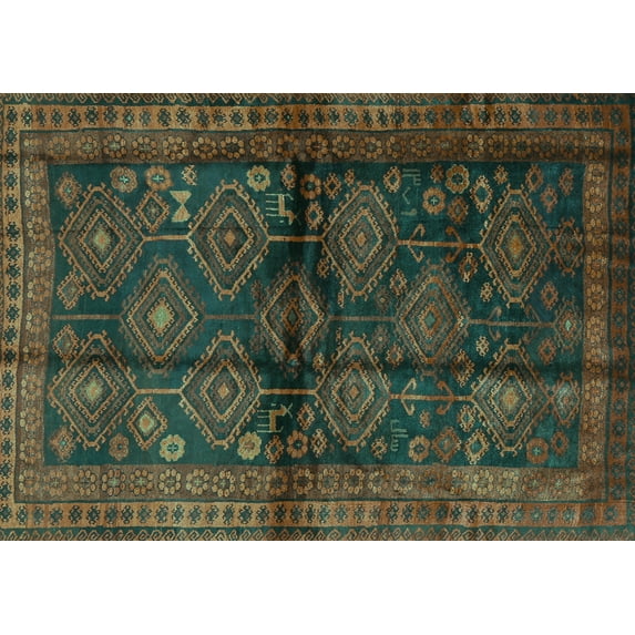 Ahgly Company Machine Washable Indoor Rectangle Persian Turquoise Blue Traditional Area Rugs, 7' x 10'