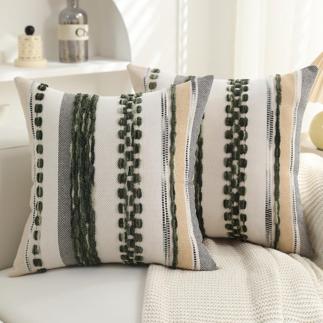 Juego de 2 fundas de almohada Boho PLEPATE, 45 x 45 cm, felpilla verde