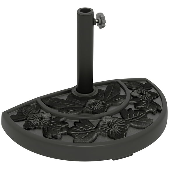 Outsunny Half Umbrella Base 21lbs Umbrella Stand with Flower Pattern, Black