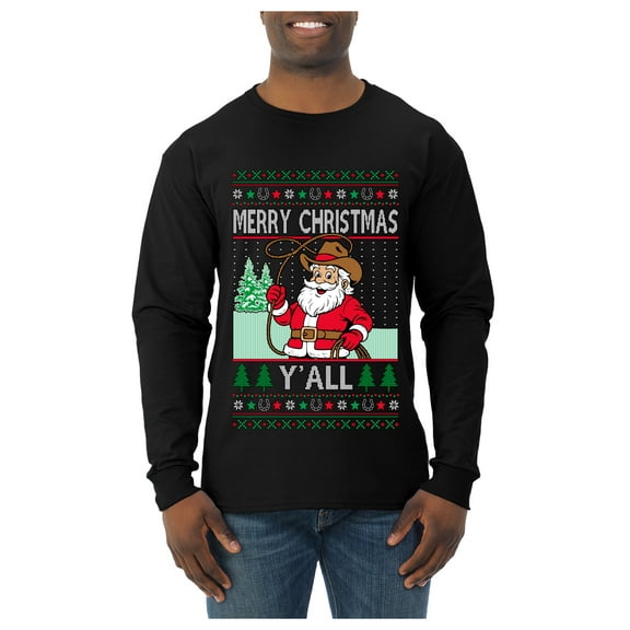 Wild Bobby Merry Christmas Y'all, Santa Christmas Sweater | Funny Holiday Men Long Sleeve Shirt