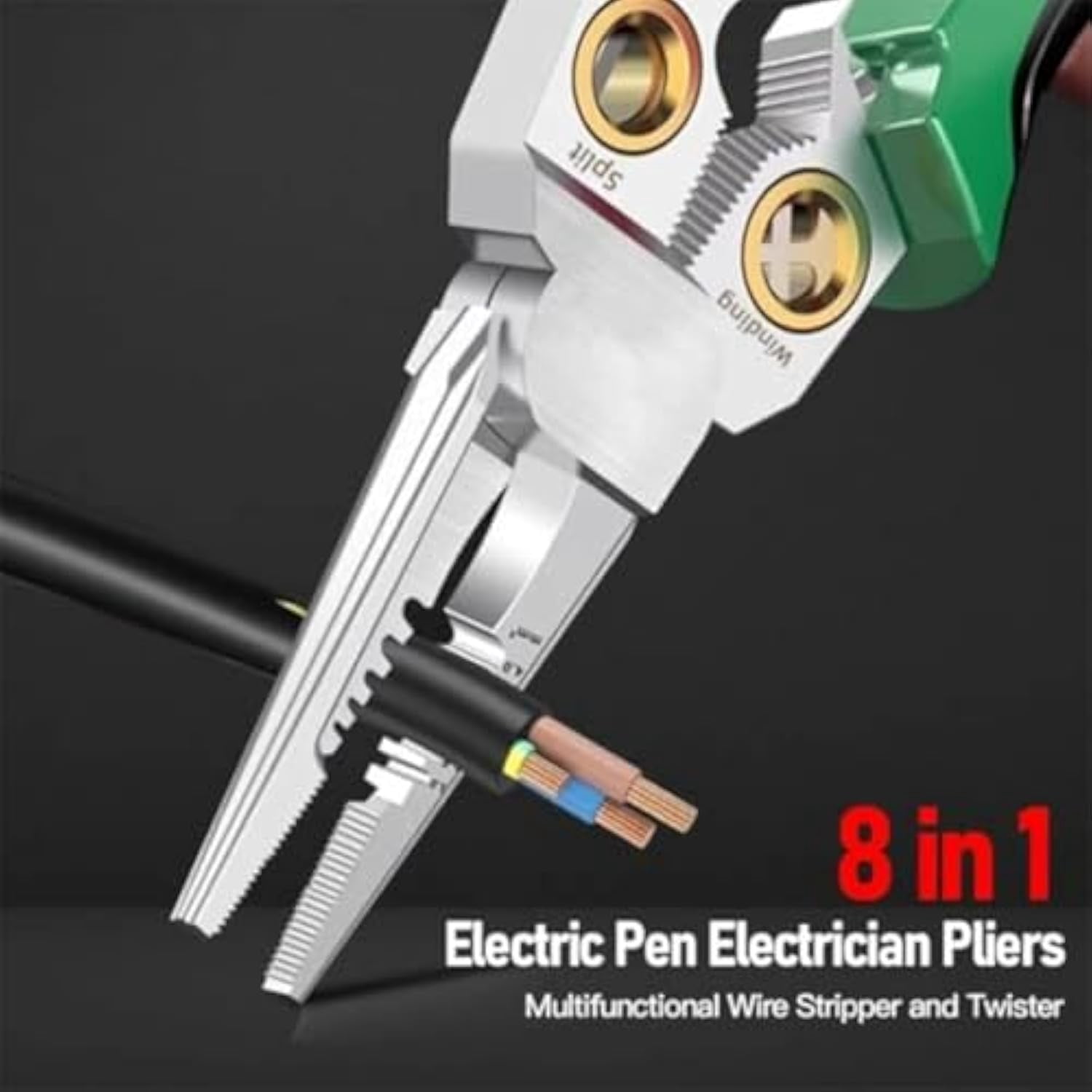 8 in 1 Wire Stripper With Voltage Tester, 8 in 1 Electric Wire Stripper, Multi-Function Electric Wire Stripping Tool for Cutting and Pulling Pliers, Electrician Repair Tool (Green)