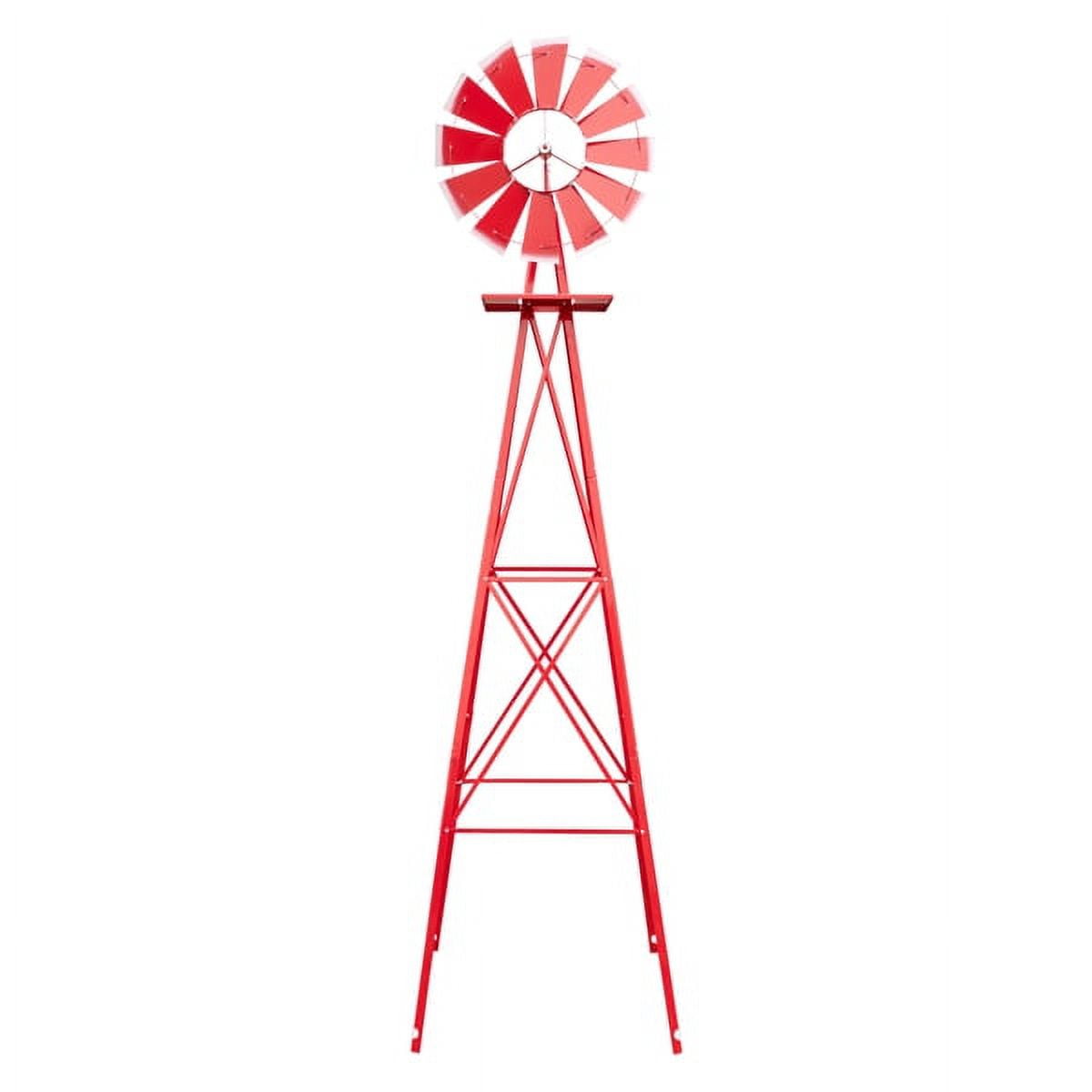 8FT Weather Resistant Yard Garden Windmill Weather Resistant, Ball Bearing for Quiet Operation, for Lawn,Garden, Red