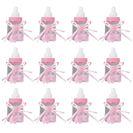 BESTSKY Ideal Baby Shower Party Favors & Decorations,Set of 12 Pretty Pink Candy Chocolate Bottles
