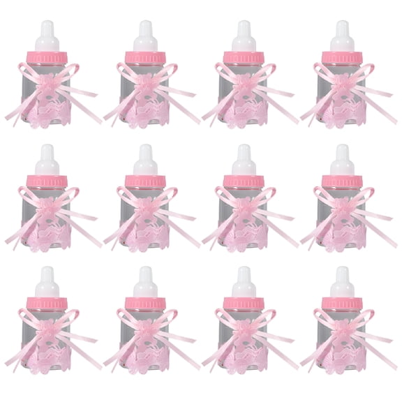 BESTSKY Ideal Baby Shower Party Favors & Decorations,Set of 12 Pretty Pink Candy Chocolate Bottles