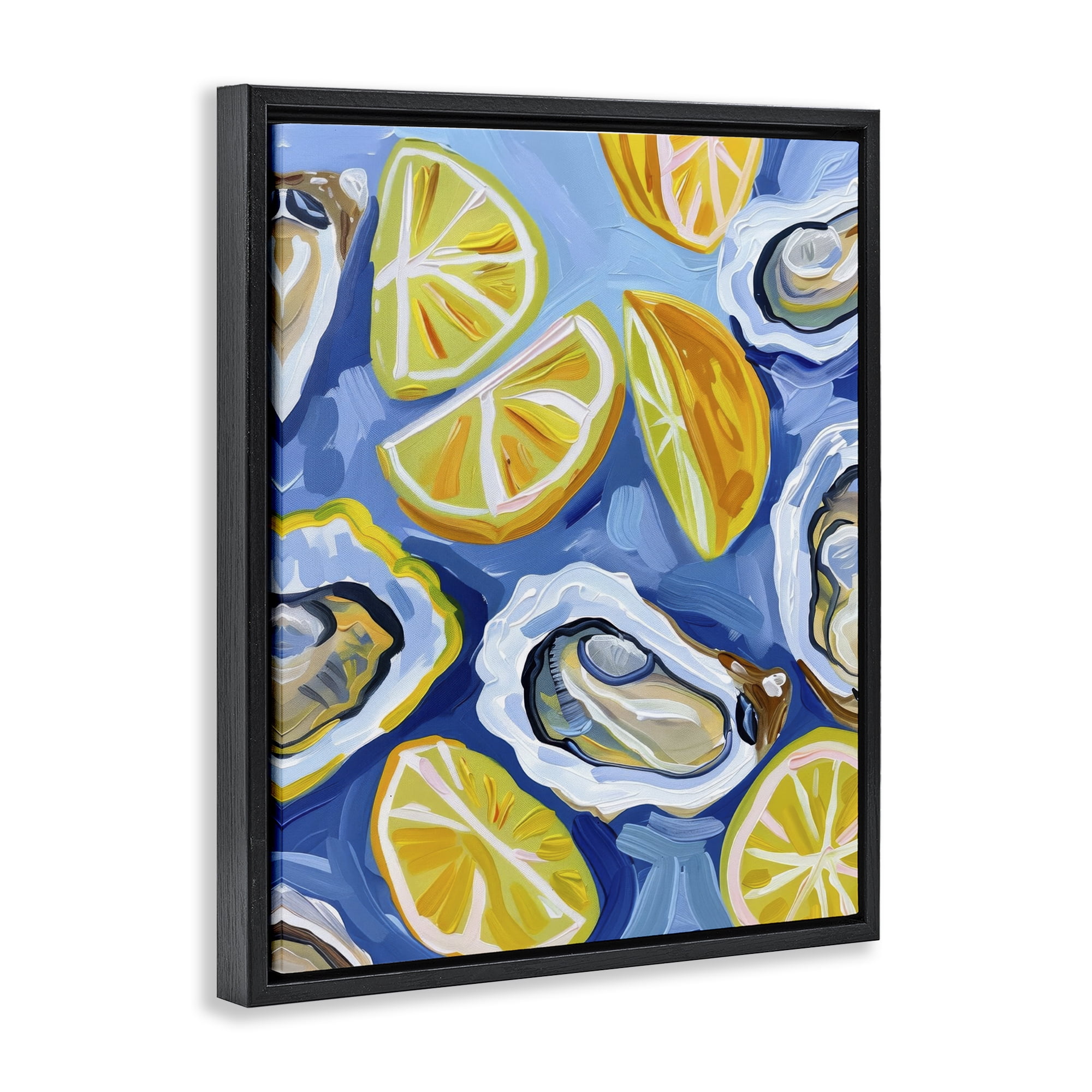 Stupell Industries Lemon & Oyster Pattern Food & Beverage Painting Black Floater Framed Canvas Art Print Wall Art, 25 x 31