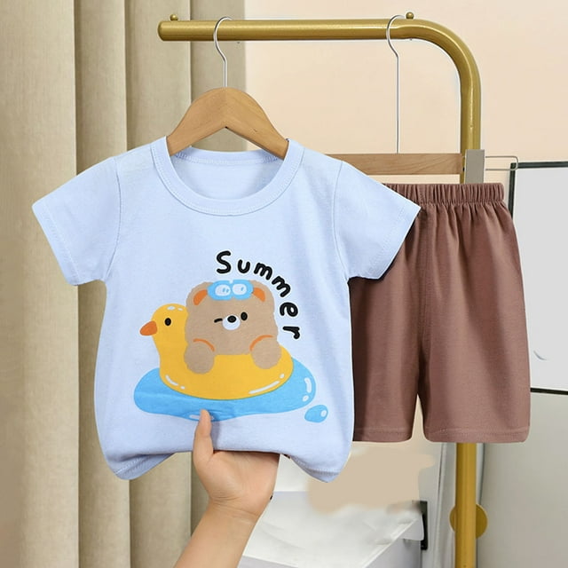 LSLJS Mode T-Shirts Décontractés à Manches Courtes pour Filles Col Rond Bouton Ensemble de Shorts Imprimés Vêtements d'Été Vêtements pour Enfants Tendance 2024
